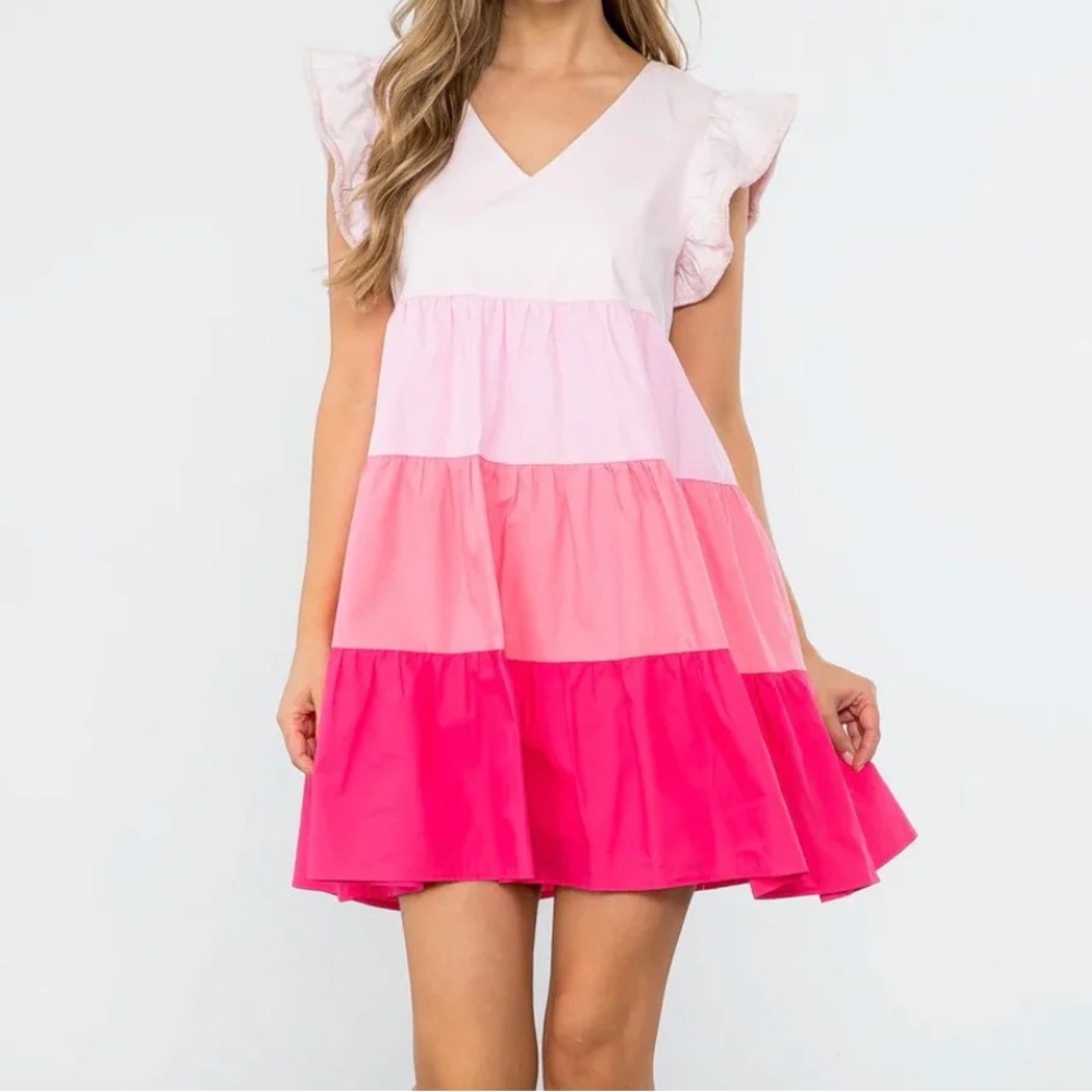 THML Pink Ombre Tiered Babydoll Dress Women Size S